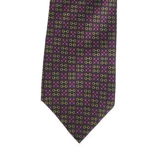 Brass and Leather by Bloomingdales‎ 100% Silk Necktie Red Gold Geometric Shapes